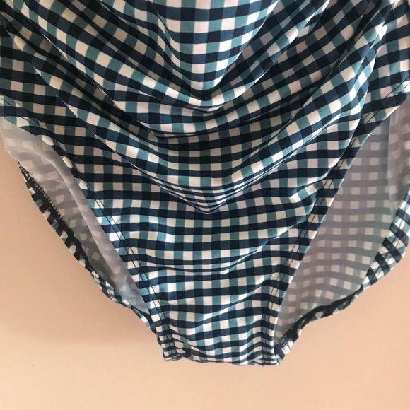 New With Tags Merona Blue Navy Teal White Checkered Swimsuit Bathing Suit XL - Picture 3 of 7